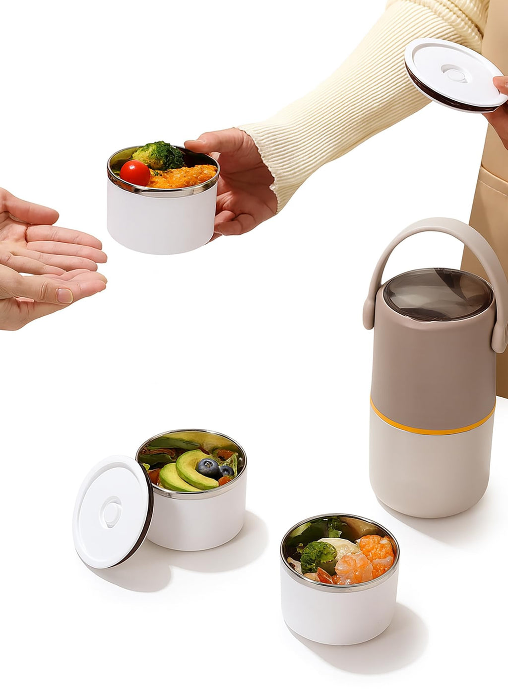 House of Quirk 304 Stainless Steel Lunch Box - 900ml Three-Layer Portable Bento Box with Lid for Office Workers & Students (Green/Yellow)