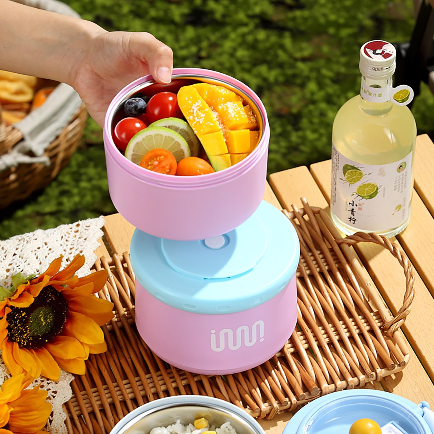 House of Quirk 304 Stainless Steel Lunch Box - 900ml Three-Layer Portable Bento Box with Lid for Office Workers & Students (Green/Yellow)