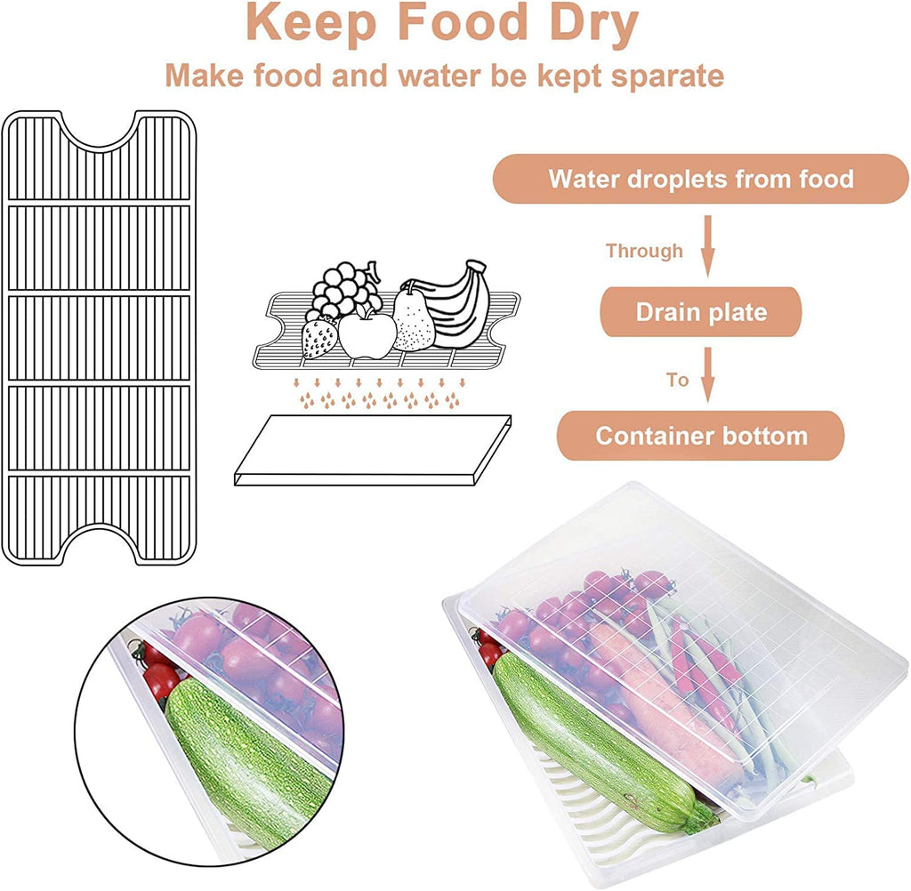 Fridge Storage Box -TEKCOOL (Pack of 6), Fridge Organiser Storage Boxes with Removable Drain Plate, Lids, Stackable Organizer, Fridge Storage Box Keep Fruits, Vegetables Fresher, 1500 ML