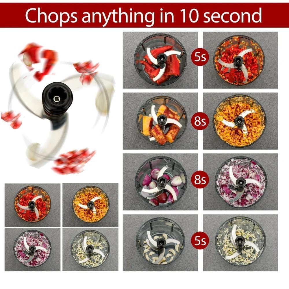 Chopper for Kitchen Use | 1100 ml Square Push Chopper with 5 Blades | Chopping Vegetables & Fruits, Onion, Ginger, Garlic, Salad, Tomato, Potato (Blue)