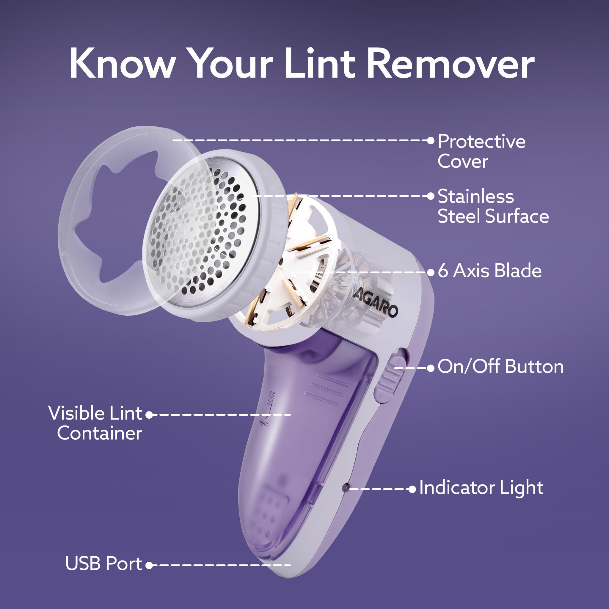 AGARO Elite Lint Remover with Cord, for Woolen Sweaters, Blankets, Jackets/Burr Remover Pill Remover from Carpets, Curtains