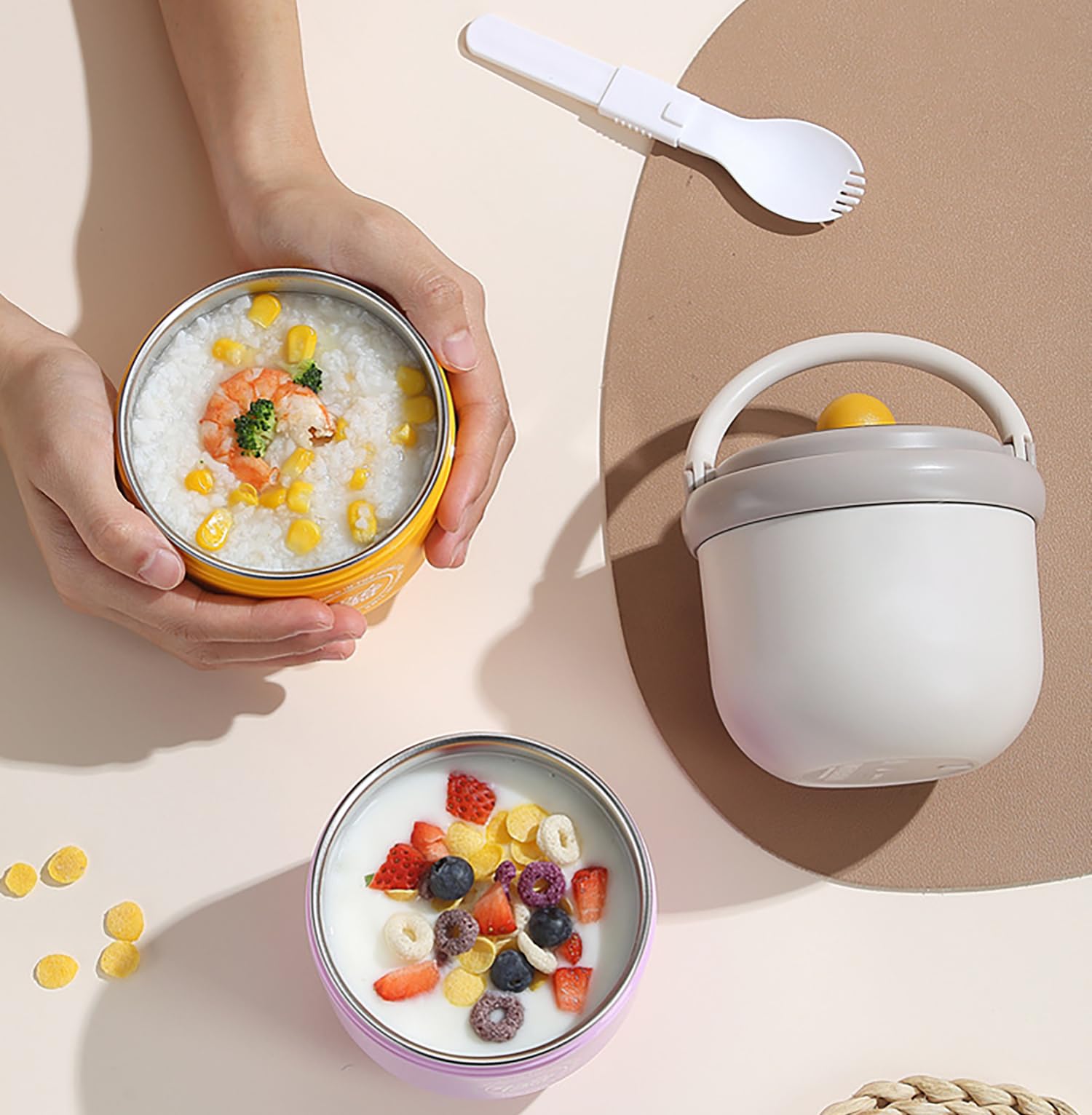 House of Quirk 304 Stainless Steel Lunch Box - 900ml Three-Layer Portable Bento Box with Lid for Office Workers & Students (Green/Yellow)