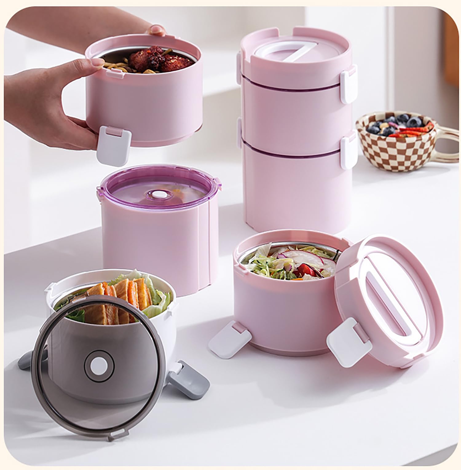 House of Quirk 304 Stainless Steel Lunch Box - 900ml Three-Layer Portable Bento Box with Lid for Office Workers & Students (Green/Yellow)