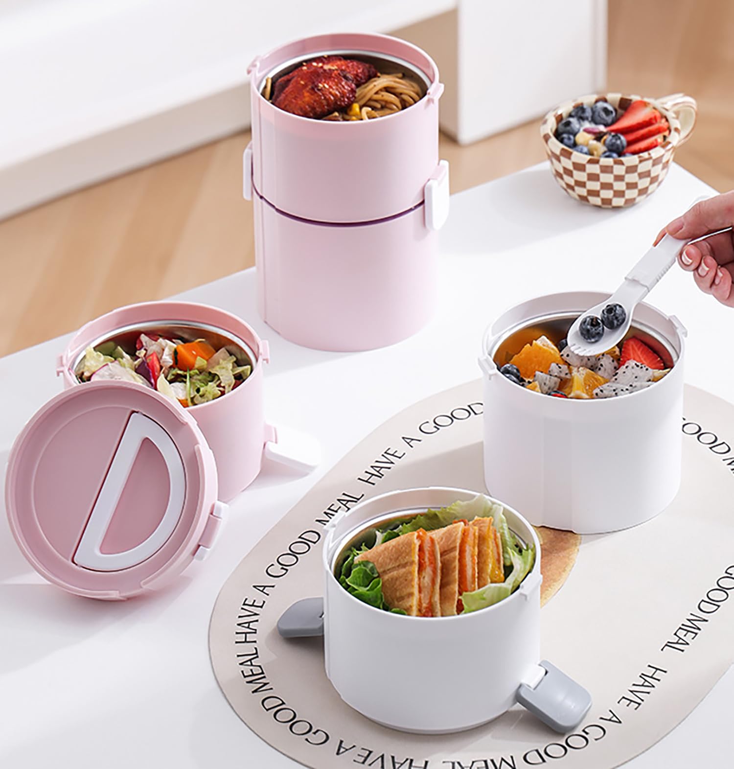 House of Quirk 304 Stainless Steel Lunch Box - 900ml Three-Layer Portable Bento Box with Lid for Office Workers & Students (Green/Yellow)