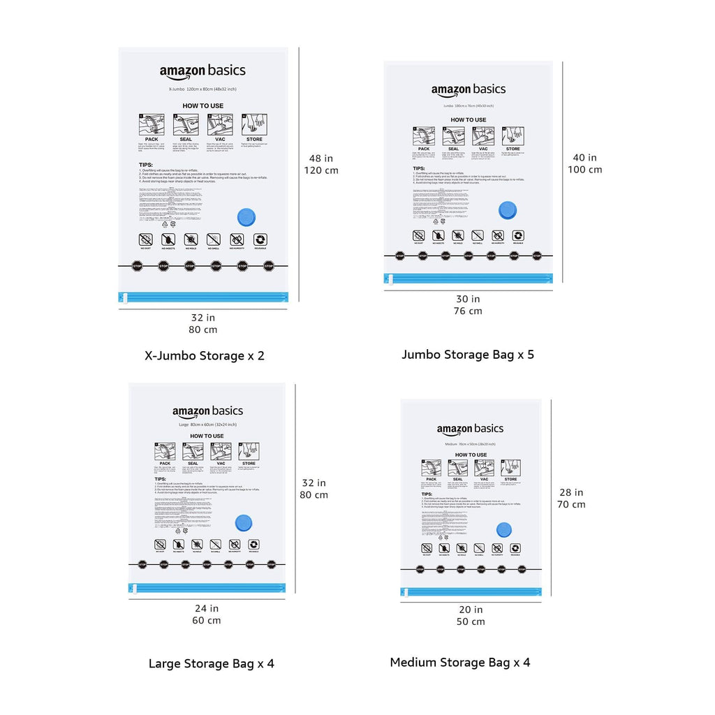 amazon basics Vacuum Compression Storage Bags with Hand Pump - Medium, 5-Pack