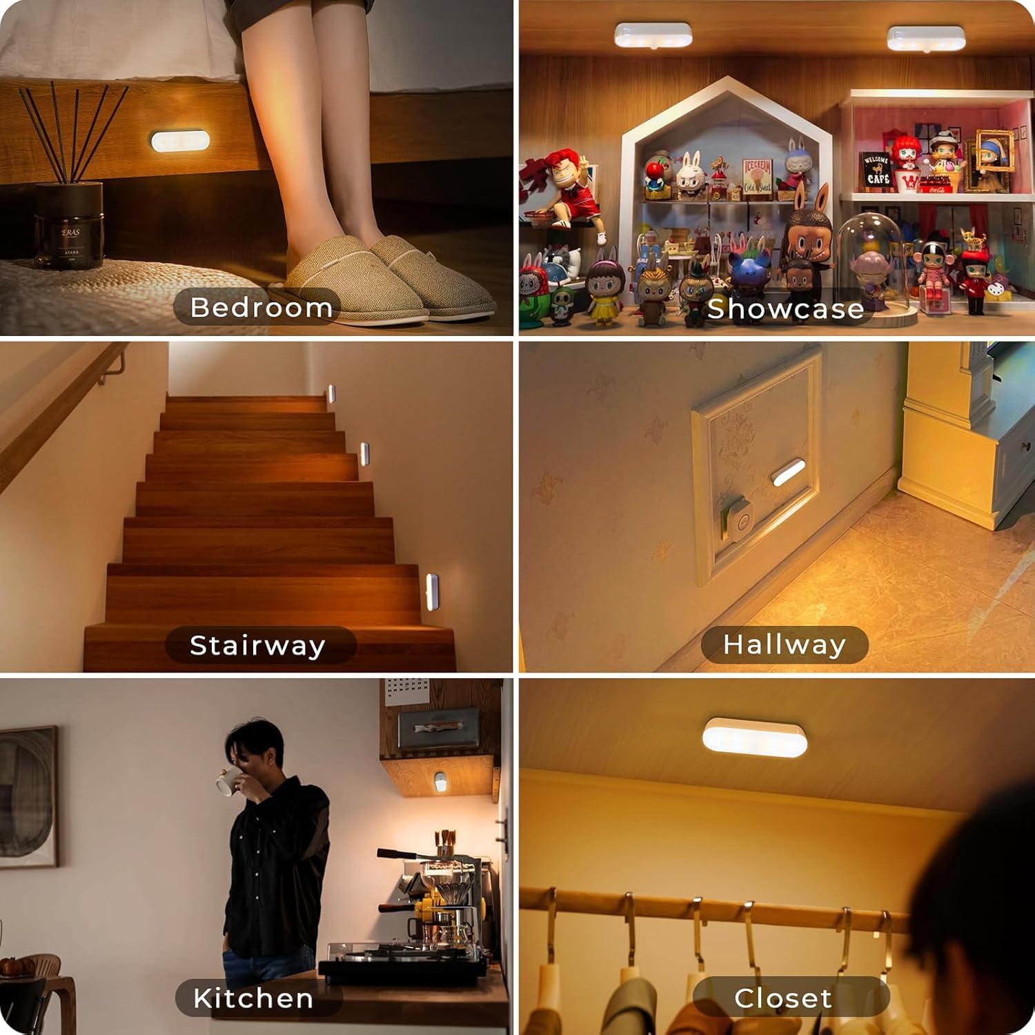 FLYNGO 2Pcs Motion Sensor LED Night Light Home, Indoor Auto On/Off Rechargeable Wireless Magnetic LED Cabinet Lamp for Closet, Bedroom, Home, Stairs, Kitchen, Bathroom, Wardrobe Lighting