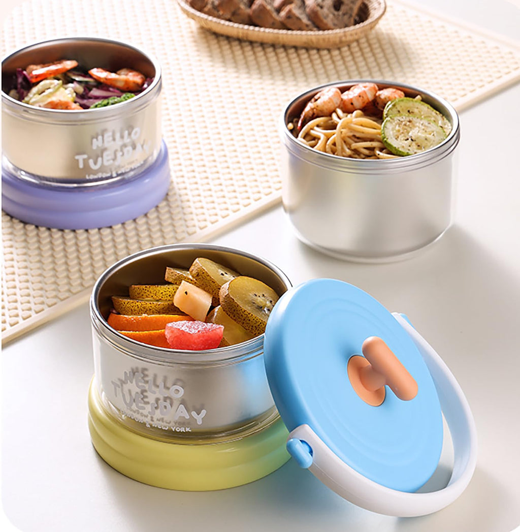 House of Quirk 304 Stainless Steel Lunch Box - 900ml Three-Layer Portable Bento Box with Lid for Office Workers & Students (Green/Yellow)