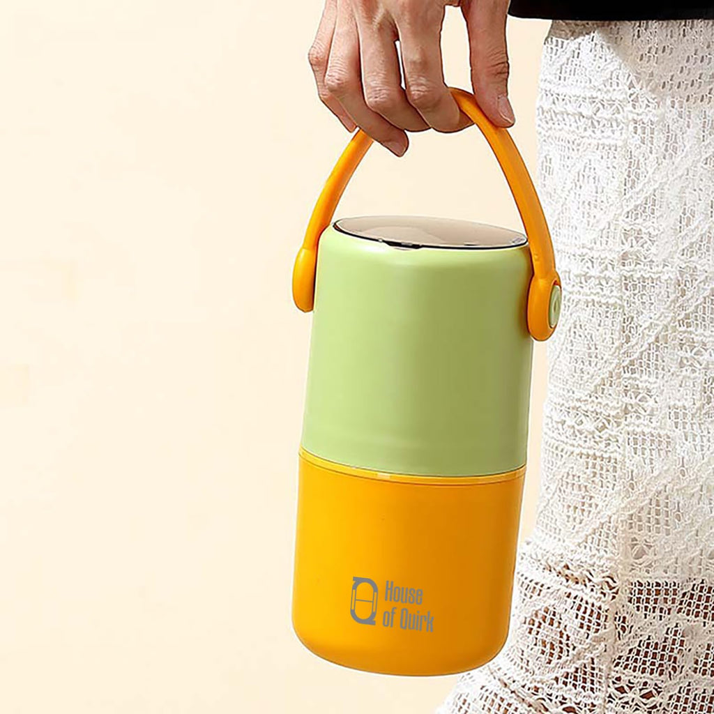 House of Quirk 304 Stainless Steel Lunch Box - 900ml Three-Layer Portable Bento Box with Lid for Office Workers & Students (Green/Yellow)