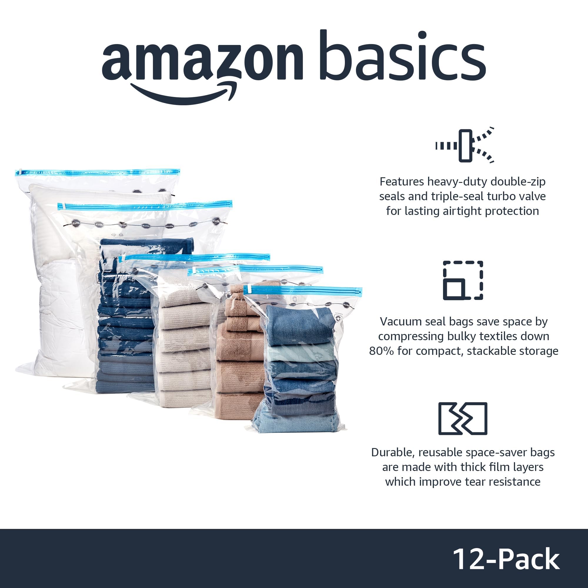 amazon basics Vacuum Compression Storage Bags with Hand Pump - Medium, 5-Pack