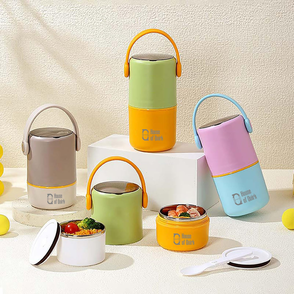 House of Quirk 304 Stainless Steel Lunch Box - 900ml Three-Layer Portable Bento Box with Lid for Office Workers & Students (Green/Yellow)