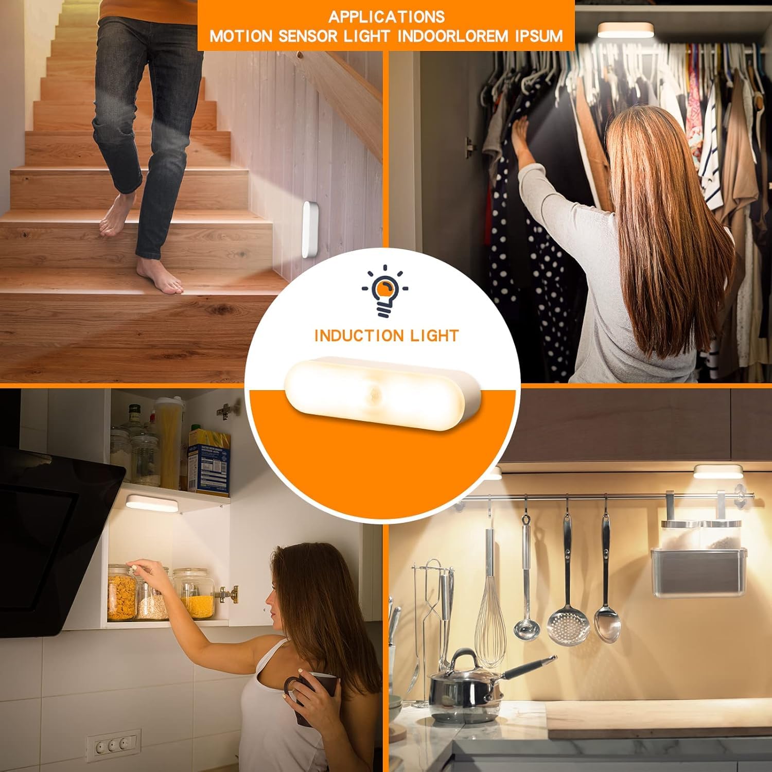 FLYNGO 2Pcs Motion Sensor LED Night Light Home, Indoor Auto On/Off Rechargeable Wireless Magnetic LED Cabinet Lamp for Closet, Bedroom, Home, Stairs, Kitchen, Bathroom, Wardrobe Lighting