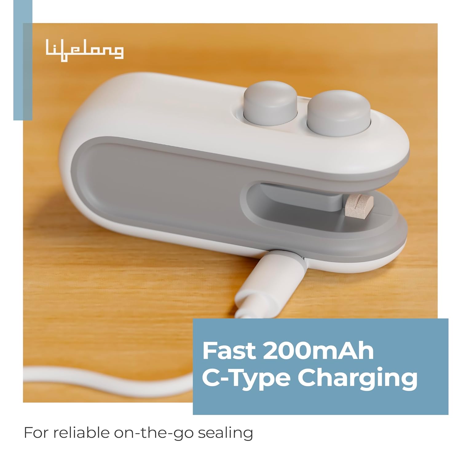 Lifelong 200Mah Portable Mini Sealing Machine for Food Packets | Handheld Sealer for Snacks, Chips, & Plastic Bags | 2-in-1 Sealer & Cutter with Magnetic Strip for Refrigerator | Type-C Charging