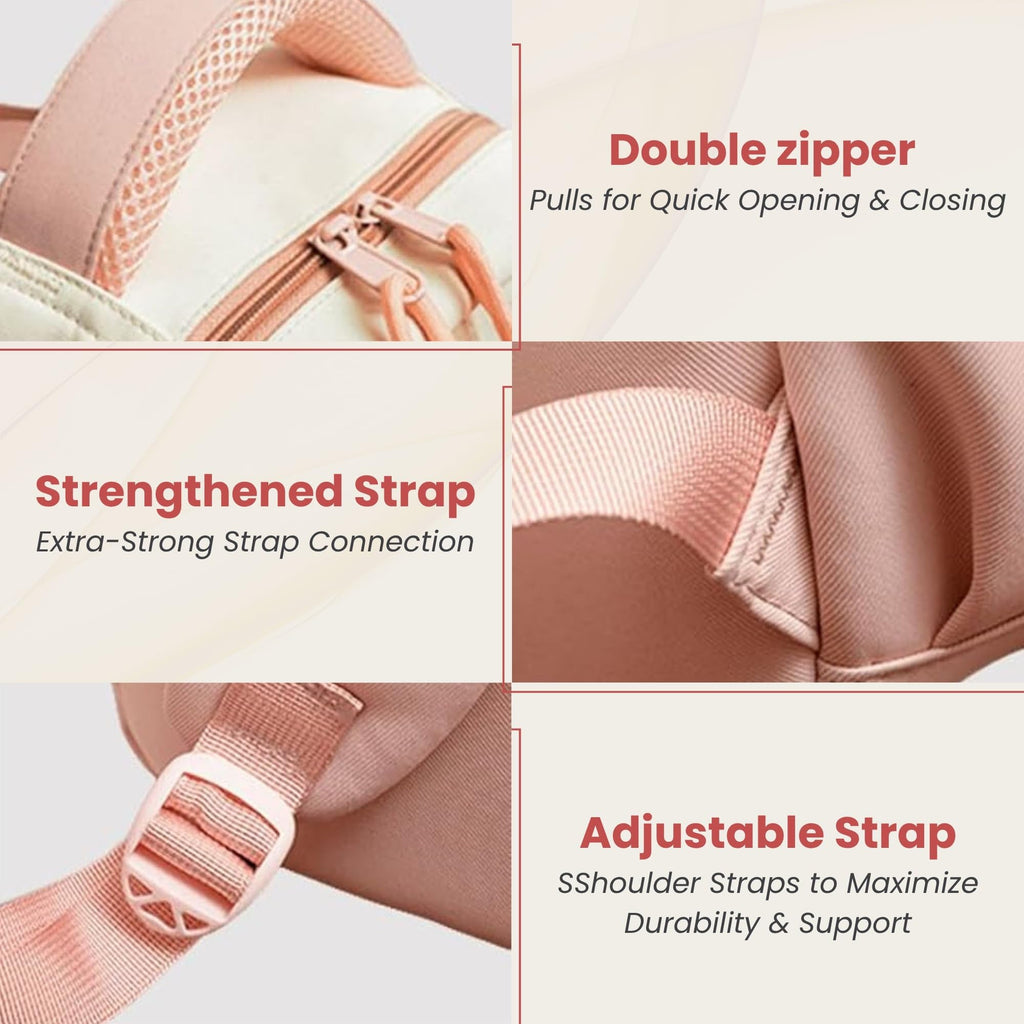 Cute School Backpack for Girls – Stylish Pink & White Large Capacity Bookbag with Plush Keychain, Multiple Pockets, Lightweight Travel & College Bag