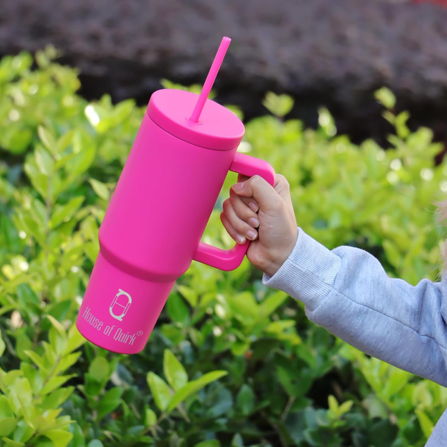 House of Quirk 1200ML Stainless Steel Tumbler with Handle & Lid, 2 Straws – Large Travel Mug Water Cup for Gym, Office & Outdoor Use (Misty Rose)