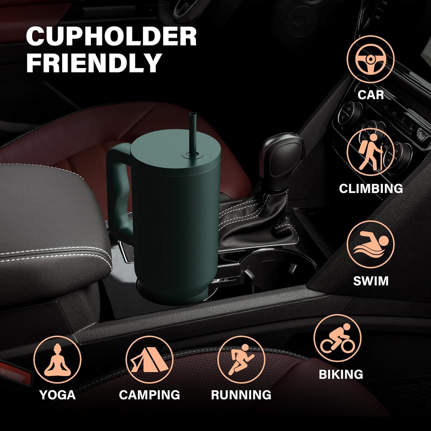 House of Quirk 1200ML Stainless Steel Tumbler with Handle & Lid, 2 Straws – Large Travel Mug Water Cup for Gym, Office & Outdoor Use (Misty Rose)