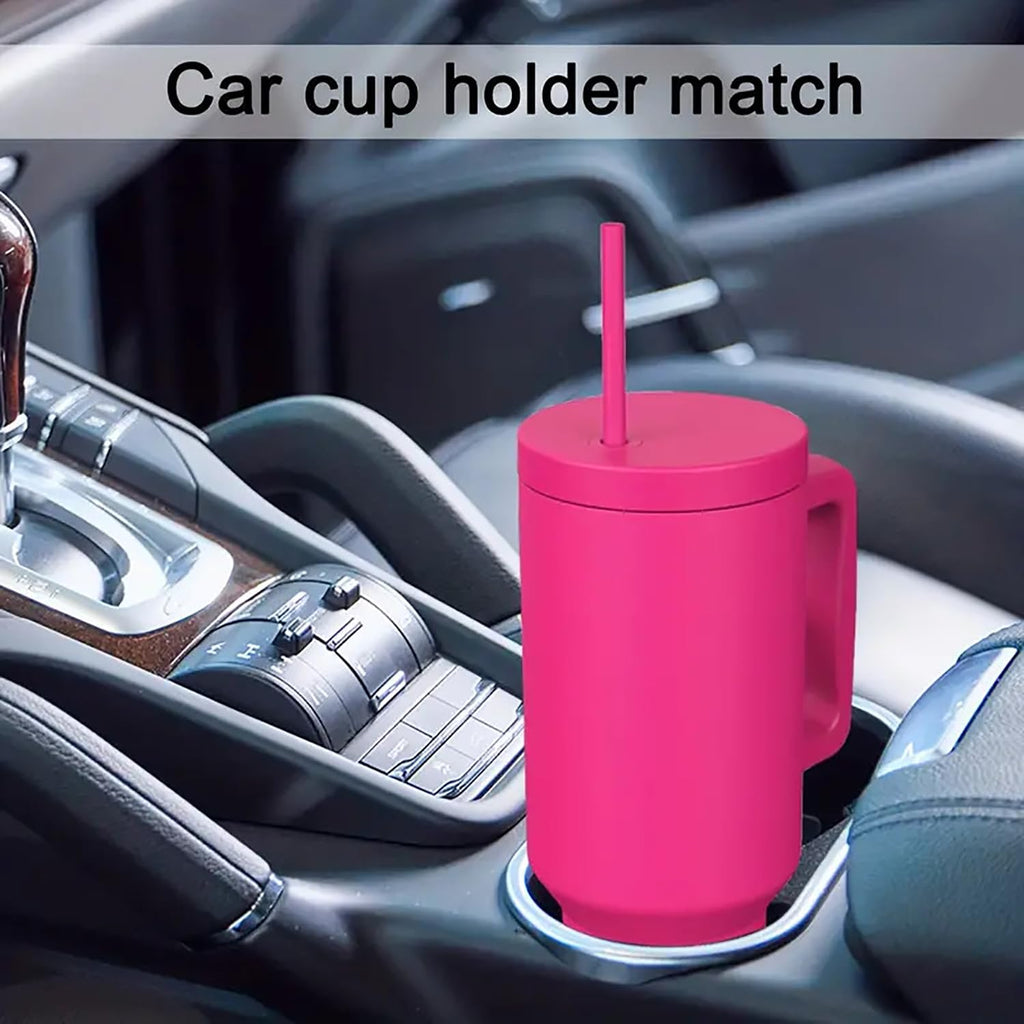 House of Quirk 1200ML Stainless Steel Tumbler with Handle & Lid, 2 Straws – Large Travel Mug Water Cup for Gym, Office & Outdoor Use (Misty Rose)