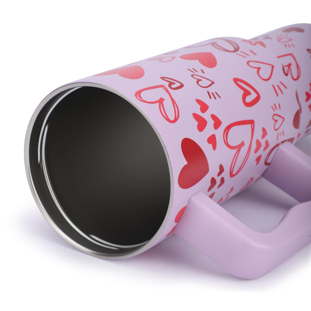 House of Quirk 1200ML Stainless Steel Tumbler with Handle & Lid, 2 Straws – Large Travel Mug Water Cup for Gym, Office & Outdoor Use (Misty Rose)