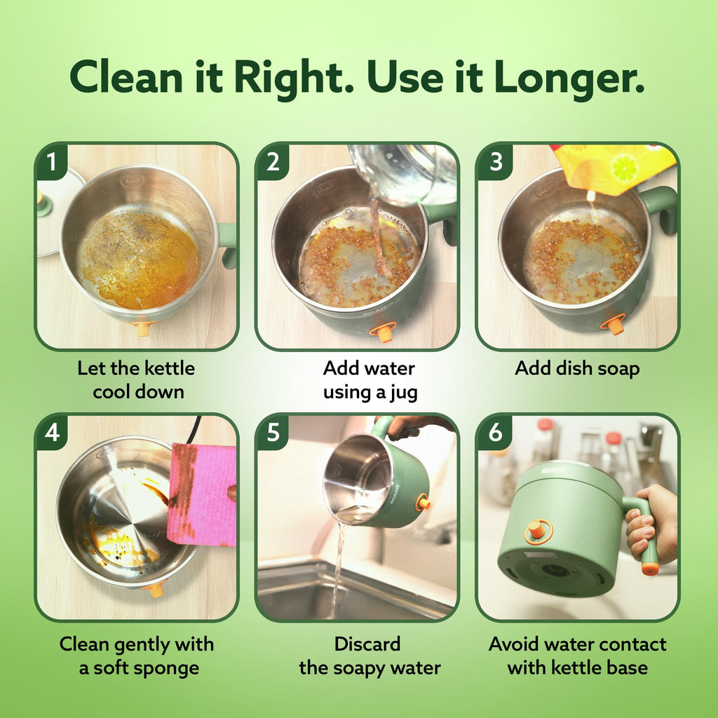 AGARO Regency Multi Cook Kettle With Steamer, 1.2L Inner Pot, Double Layered Body, Variable Temperature Settings, Wide Mouth, Boiling, Steaming, Tea, Coffee, Egg, Vegetable Boiling, 600W, Sea Green