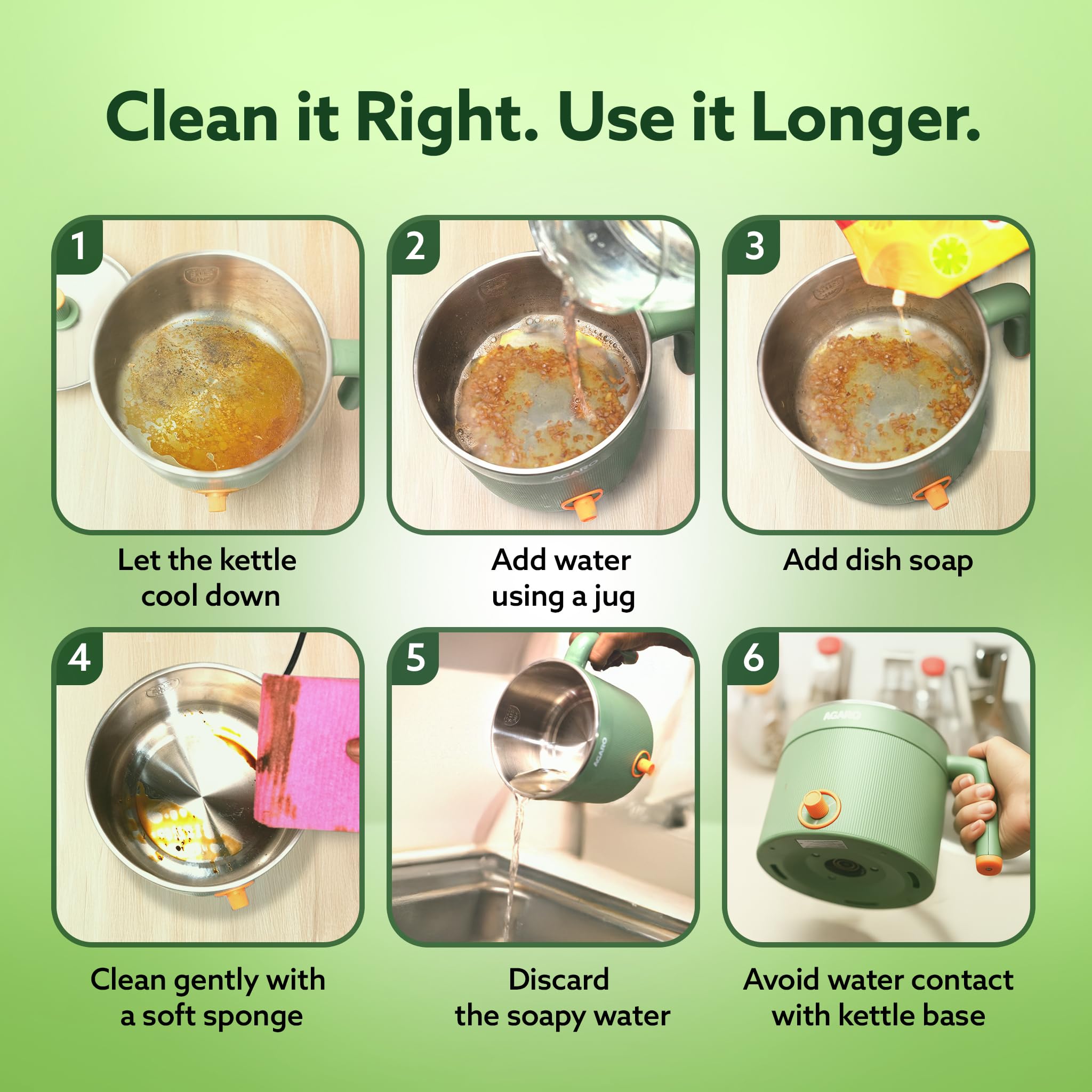 AGARO Regency Multi Cook Kettle With Steamer, 1.2L Inner Pot, Double Layered Body, Variable Temperature Settings, Wide Mouth, Boiling, Steaming, Tea, Coffee, Egg, Vegetable Boiling, 600W, Sea Green