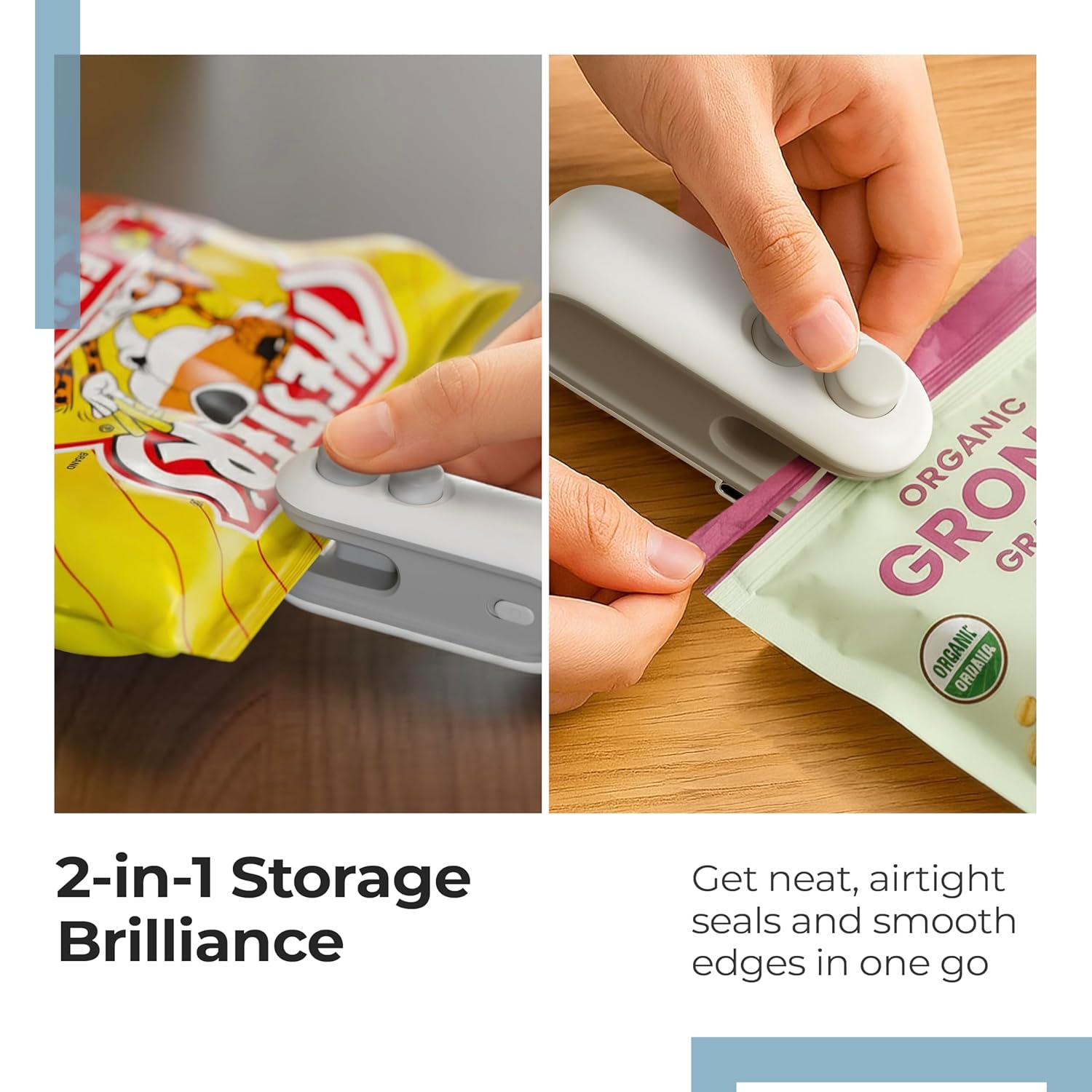 Lifelong 200Mah Portable Mini Sealing Machine for Food Packets | Handheld Sealer for Snacks, Chips, & Plastic Bags | 2-in-1 Sealer & Cutter with Magnetic Strip for Refrigerator | Type-C Charging