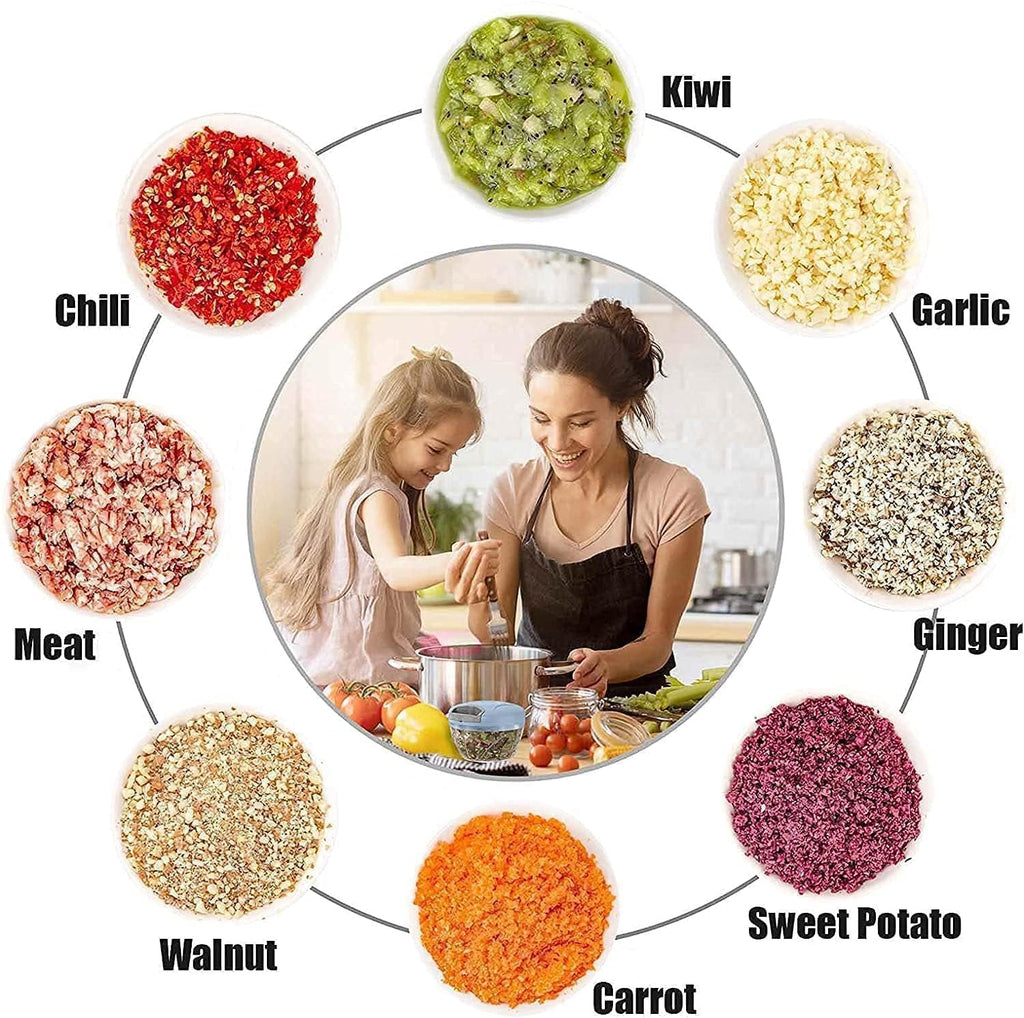 Chopper for Kitchen Use | 1100 ml Square Push Chopper with 5 Blades | Chopping Vegetables & Fruits, Onion, Ginger, Garlic, Salad, Tomato, Potato (Blue)