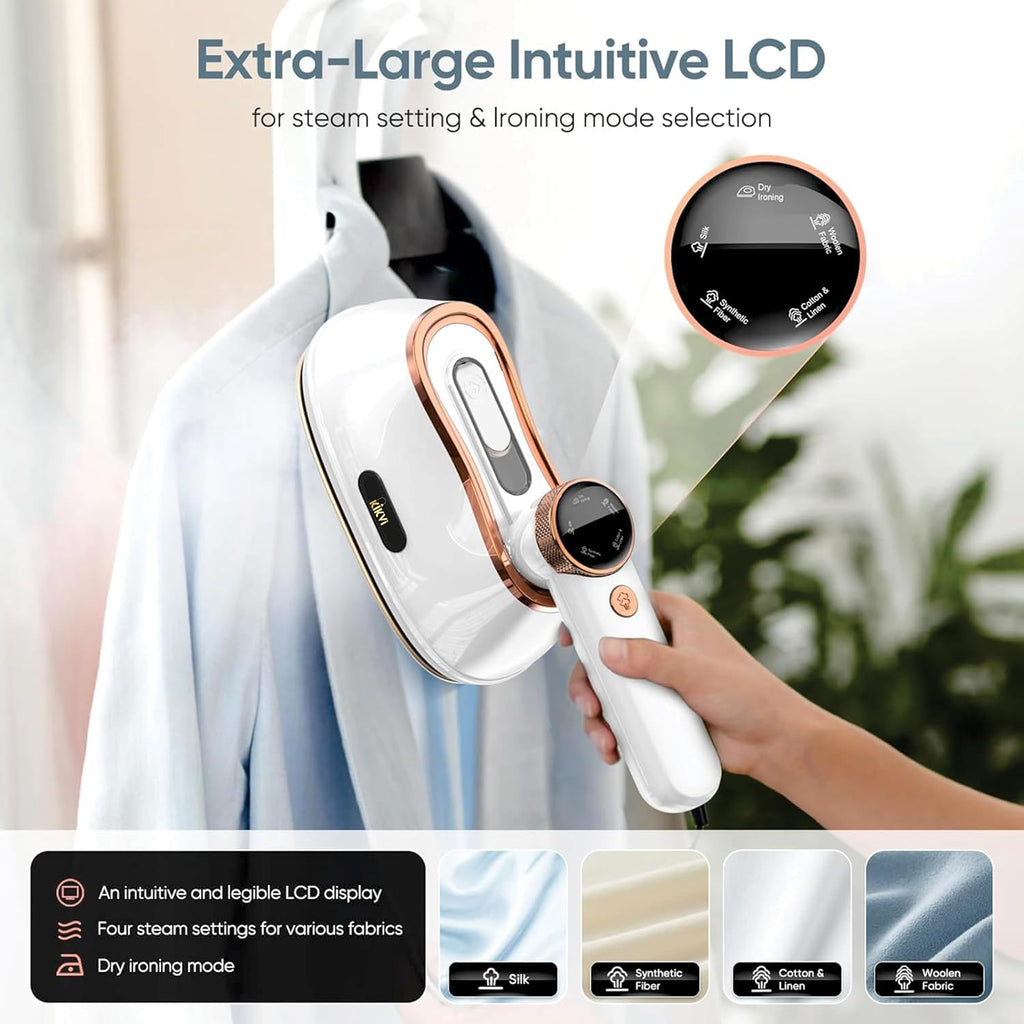 Iron for clothes, Steamer for Clothes & Iron 2in1,Steam Iron for Travel Ironing foldable steamer cloth dryer,portable handheld garment drying,1200W Travel Steam Iron,5 Modes LCD,180ml for 20 Min Steam