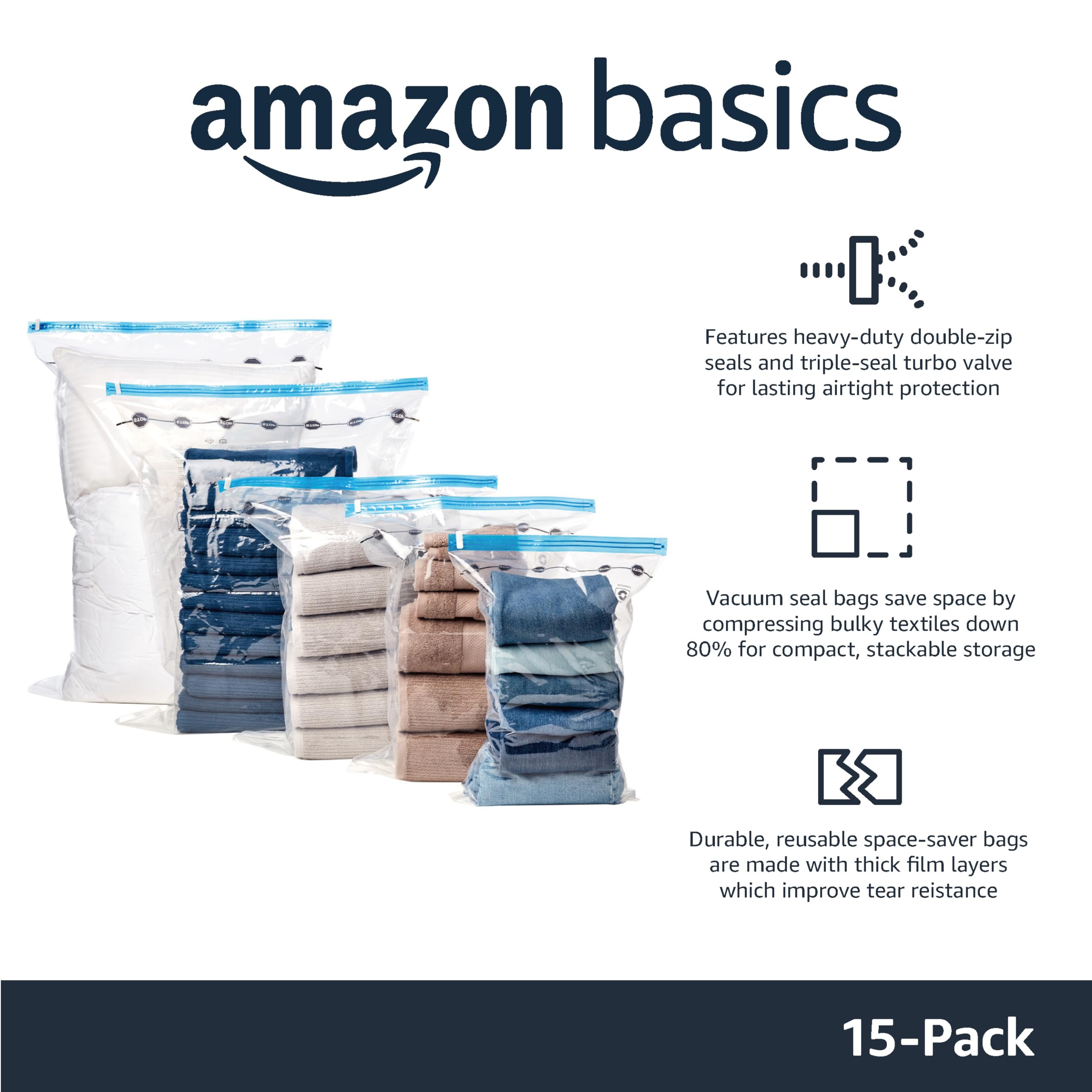amazon basics Vacuum Compression Storage Bags with Hand Pump - Medium, 5-Pack